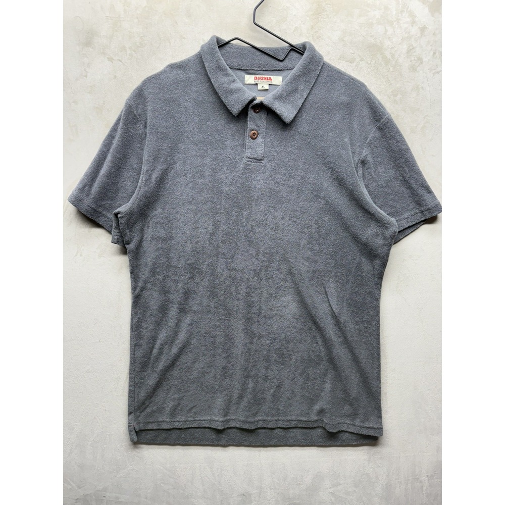 Birdwell Beach Britches Shirt Men Extra Large Polo Gray Terry Cloth Short Sleeve